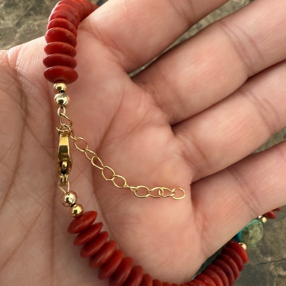 Coral and Kingman Turquoise Beaded Necklace - Picture 6 of 8